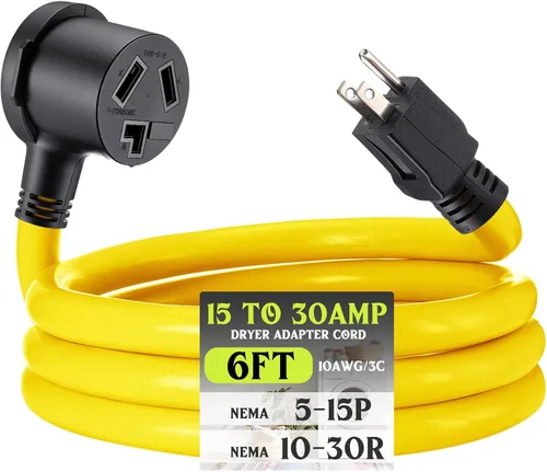 Miniatura 10 de Kanayu Cable adaptador de secadora NEMA 5-15P a 10-30R 15 amperios 1 pie NEMA 5-15P macho a 10-30R hembra adaptador de corriente 15 amperios 3