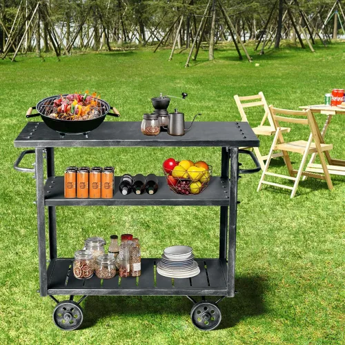 Miniatura 7 de Carrito de almacenamiento industrial de 3 niveles con ruedas para vino, estante de vino de metal con ruedas, cocina, bar, comedor, té, vino, carrito