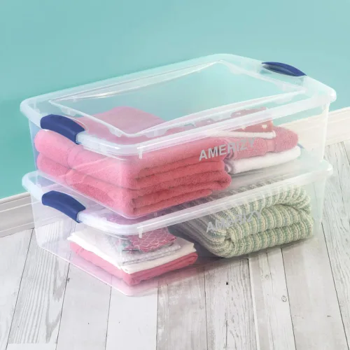 Miniatura 5 de Contenedor de almacenamiento de plástico para debajo de la cama de 32 cuartos de galón con tapa de pestillo, contenedor apilable transparente