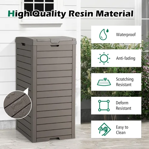Miniatura 7 de S AFSTAR Cubo de basura para exteriores de 31 galones, bote de basura impermeable con tapa y bandeja deslizable, cubo de basura grande de resina