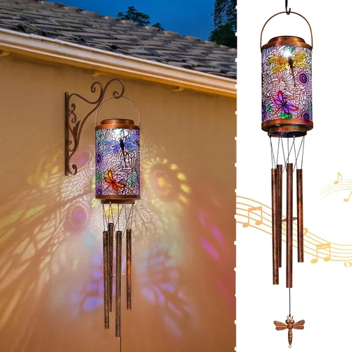 Miniatura 10 de Campanillas de viento solares de mariposa para exteriores, regalos de jardín para mamá, faroles solares para decoración al aire libre para balcón