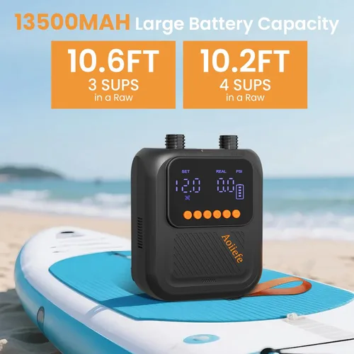 Miniatura 2 de Bomba eléctrica recargable portátil para tabla de remo de SUP, inflado y desinflado inteligente de doble etapa, hasta 20 PSI y apagado automático
