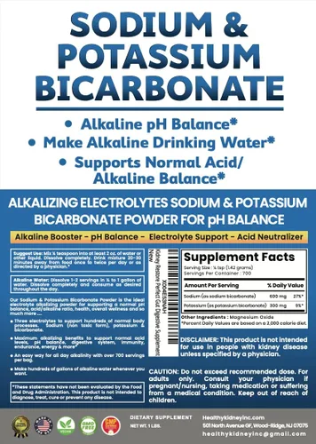 Miniatura 8 de Polvo de bicarbonato de sodio y polvo de bicarbonato de potasio Suplemento de equilibrio de pH. Haga galones de gotas de agua alcalina