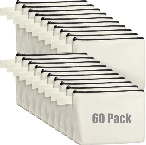 Miniatura 10 de Reginary Bolsa de maquillaje de lona a granel, bolsa de cosméticos de viaje versátil en blanco con cremallera para mujer, bolso de manualidades
