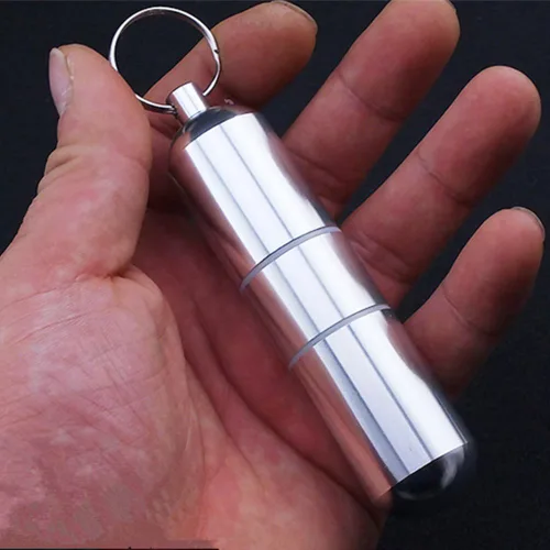 Miniatura 5 de Caja conjunta mini aluminio cigarrillos titular con llavero Metal impermeable redondo cigarrillos caja de bolsillo Tono plata