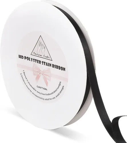 Handyman Crafts Cintas Negras de Satén de Doble Cara de 3/8", 50 Yardas, Cinta de Poliéster HD Resistente a Manchas, para Envoltura de Regalos de