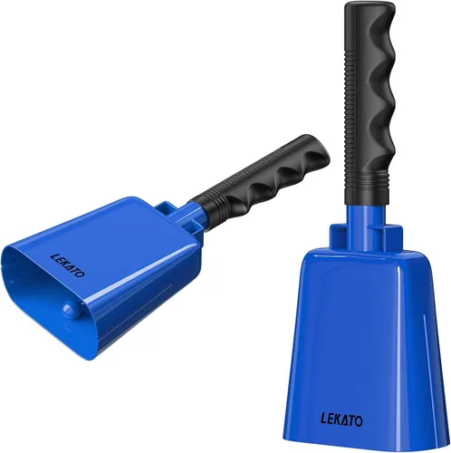 Miniatura 2 de Campana de vaca de acero de 8 pulgadas con asa, paquete de 2 campanas de vaca, fabricantes de ruido para eventos deportivos, campana de mano