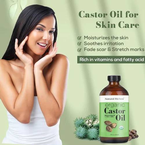 Miniatura 6 de Natural Riches Aceite de ricino orgánico sin refinar, botella de vidrio prensado en frío, certificado por USDA para piel seca, pérdida de cabello