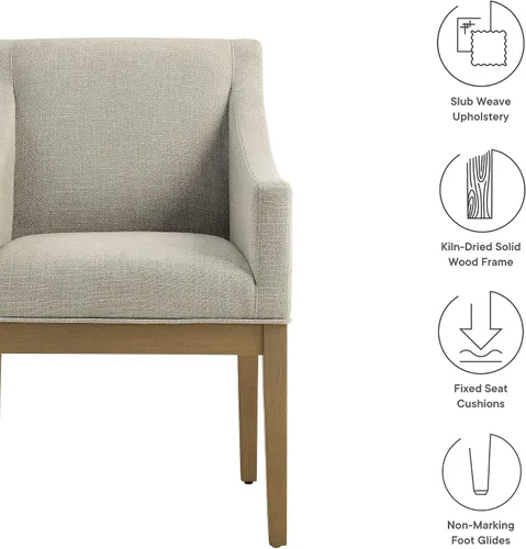 Miniatura 4 de Modway Alton Silla de comedor tapizada con brazos en lino natural – Silla de cocina acolchada moderna de mediados de siglo con patas de madera