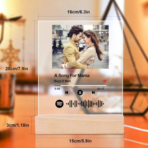 Miniatura 3 de OXYEFEI Canción acrílica personalizada con foto, luz nocturna de arte de Spotify personalizable, placa fotográfica escaneable con código de Spotify