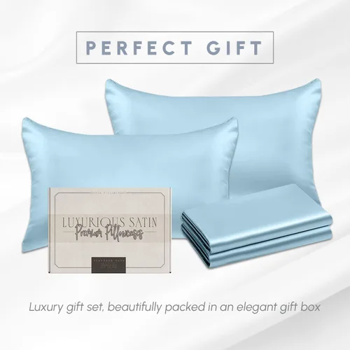 Miniatura 5 de Elegant Comfort Juego de 4 fundas de almohada de satén de viscosa refrescante con cierre de cremallera oculto, suave como la seda para el cuidado