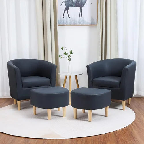 Miniatura 16 de DAZONE Silla decorativa Sherpa con otomana, sillón blanco esponjoso de barril de peluche para sala de estar acogedora, sillas pequeñas y cómodas