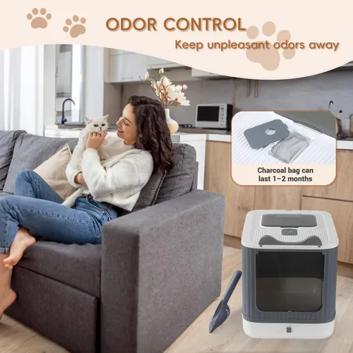 Miniatura 6 de Caja de arena plegable para gatos, caja de arena totalmente cerrada con tapa, cajas de arena cubiertas para gatitos con cuchara, control de olores