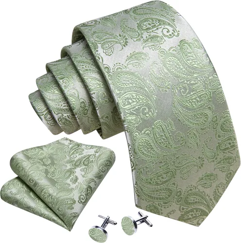 Miniatura 55 de Barry.Wang - Juego de corbata de seda para hombre, diseño de cachemira, pañuelo y gemelos de bolsillo
