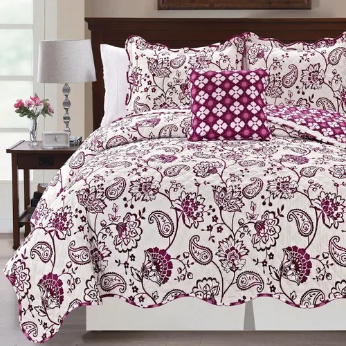 Miniatura 3 de BNF Home Juego de cobertor tipo Quilt reversible, con estampado de flores Paisley, 4