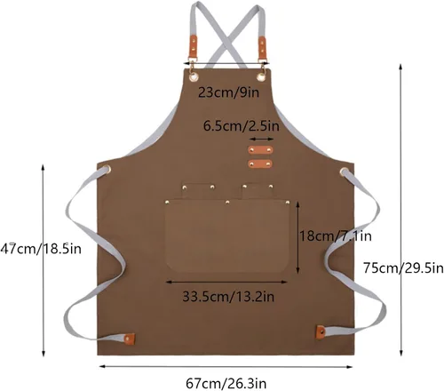 Miniatura 3 de Delantal de chef para hombres y mujeres, delantales de lona con 3 bolsillos traseros cruzados, delantal de trabajo resistente para cocinar