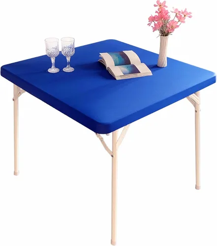 Miniatura 25 de Mantel elástico para mesa auxiliar de cóctel, ajustable de elastano, tamaño pequeño, para mesa auxiliar, 24 x 24 pulgadas, color beige