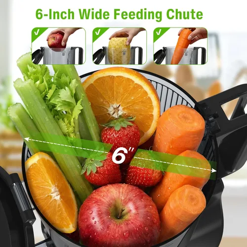Miniatura 3 de Exprimidor de prensa en frío, máquinas exprimidoras con canal de alimentación grande y ancho de 6 pulgadas, exprimidor de masticación lenta de alto