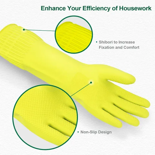 Miniatura 2 de DABOGOSA Mamison 2 pares de guantes de goma impermeables reutilizables para limpieza de lavavajillas para el hogar, guantes de cocina