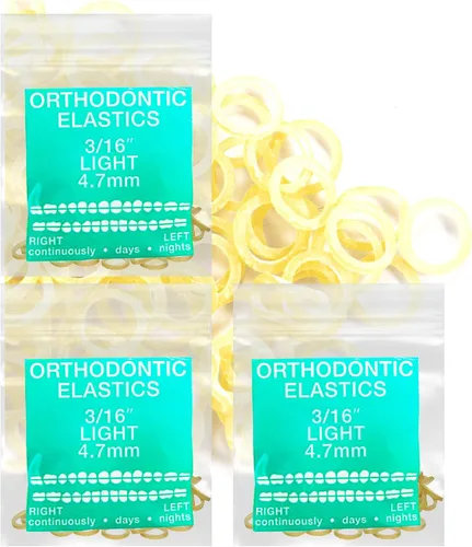Miniatura 11 de Bandas elásticas de látex ámbar 3 paquetes 300 unidades 3/16pulgadas 4.8mm HEAVY Bandas elásticas intraorales Unimedic Bandas de goma dentales