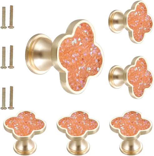 Miniatura 8 de 6 piezas de manijas de pomo de trébol de cuatro hojas de latón, pomos dorados para gabinetes, cajones, cómodas, muebles, cocina, armario, baño