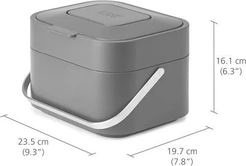 Miniatura 3 de Cubo de basura apilable inteligente con filtro de olor y lata para desperdicio de alimentos, 1 galón, color crudo. Joseph Joseph 30015, Gris Grafito