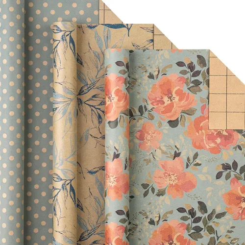 Miniatura 10 de RUSPEPA Rollos de papel de regalo de estraza, mini rollo, para cumpleaños, fiestas, vacaciones, 17 pulgadas x 10 pies por rollo, total de 3 rollos