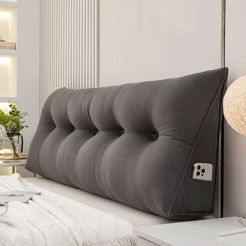 Cojín triangular grande para cabecero de lectura, almohada para reposo en cama, respaldo triangular, respaldo de forro polar, soporte de Gris