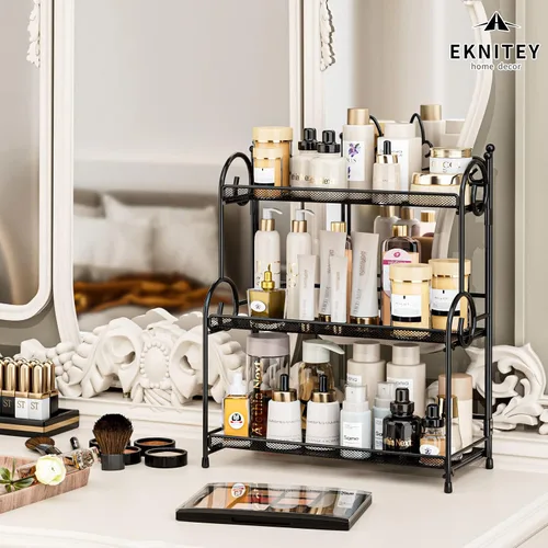 Miniatura 2 de EKNITEY Organizador de encimera de baño, organizador de especias de 3 niveles, organizador de encimera para el cuidado de la piel, para baño, Negro