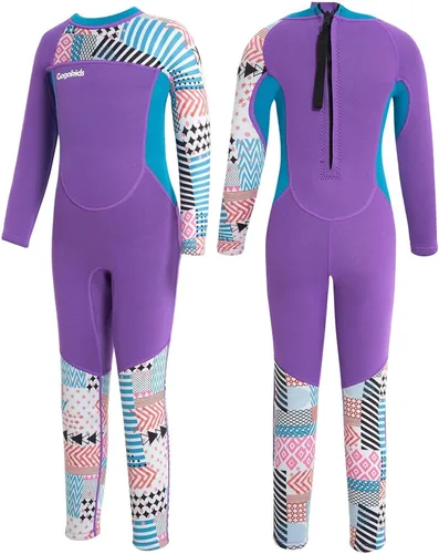 Miniatura 13 de Gogokids Traje de neopreno de manga larga de 0.098 pulgadas para niños y niñas, con protección UV 50+ y cremallera trasera, cálido traje completo