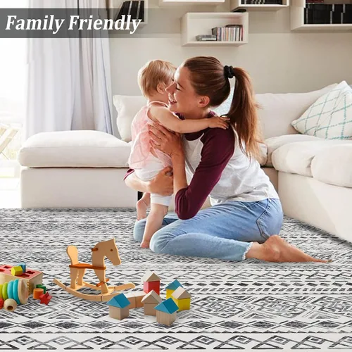 Miniatura 6 de GlowSol Alfombra bohemia de 4 x 6 pies, lavable, para dormitorio, antideslizante, alfombra marroquí, alfombra bohemia de pelo bajo, alfombra
