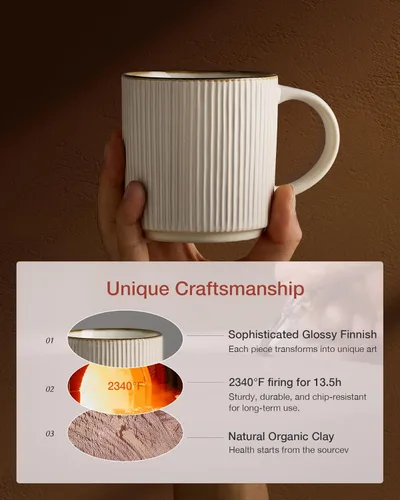 Miniatura 7 de famiware Star - Juego de tazas de café para 4 unidades, 12 onzas, con asa, para café, té, cacao, leche, cerámica, color blanco Blanco (Star-White)