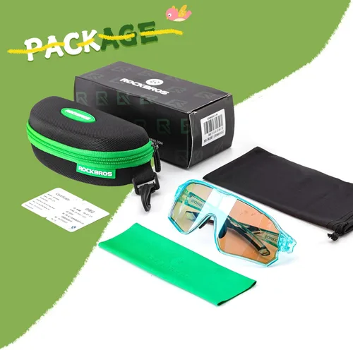Miniatura 7 de ROCKBROS Gafas de sol deportivas fotocromáticas para niños y niñas, jóvenes, MTB Biking para niños de 8 a 14 años Verde