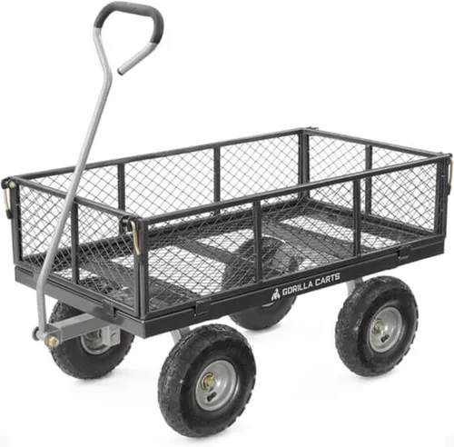 Miniatura 10 de Carrito de servicios de acero Gorilla Carts con lados extraíbles con una capacidad de 800 libras, rojo