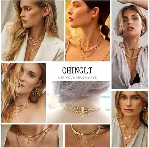Miniatura 4 de OHINGLT - Cierres de capas para collar, cierre magnético deslizante, conector de collar, cierres de tubo deslizantes de múltiples hebras 4pcs Oro