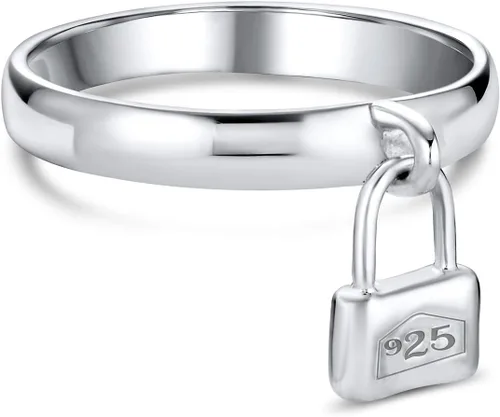 Miniatura 2 de Bling Jewelry Dangle Charm Pad Lock Ring For Women For Girlfriend .925 Sterling Silver Polished 1MM