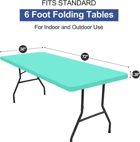 Miniatura 7 de homing Paquete de 2 manteles rectangulares, mantel de tela elástica ajustable para mesas plegables de 6 pies, mantel lavable para picnic