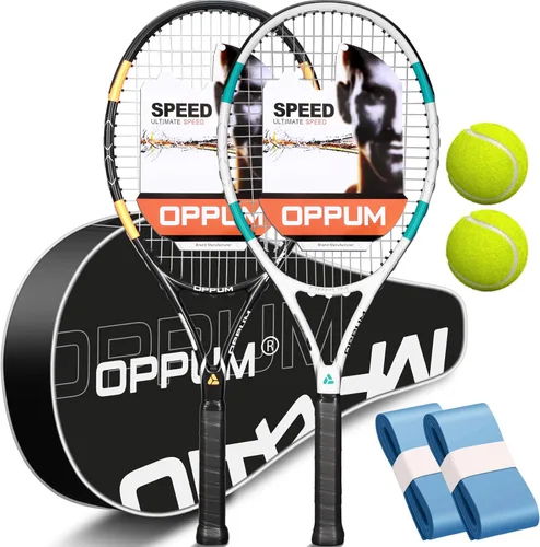 Miniatura 8 de Raquetas de tenis OPPUM PRO-500 para adultos, paquete de 2 raquetas preencordadas para principiantes e intermedios con bolsa de transporte y 2