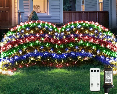 Miniatura 23 de JMEXSUSS - Luces de red para exteriores impermeables, de 12 x 5 pies, con enchufe y 8 modos con control remoto, 360 luces LED para decoración