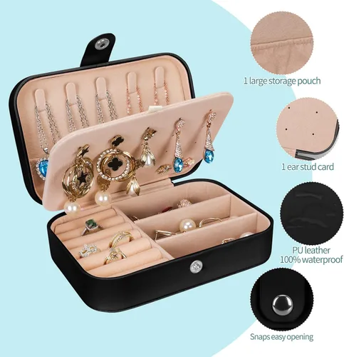 Miniatura 2 de Joyero organizador, 2 capas de poliuretano organizador de joyas de viaje, caja de joyería portátil para niñas y mujeres, caja de almacenamiento
