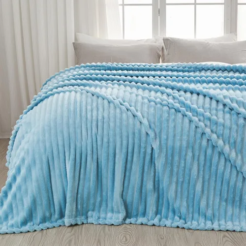 Miniatura 69 de NEWCOSPLAY Manta de Tiro Súper Suave Aqua Franela Sedosa Premium Forro Polar Jacquard Acanalado 3D Ligero Manta de Cama Uso en Todas las Estaciones