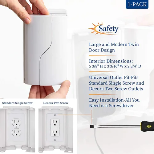 Miniatura 5 de Safety Innovations Caja de seguridad para enchufes a prueba de bebés de doble puerta para enchufes a prueba de bebés, más espacio