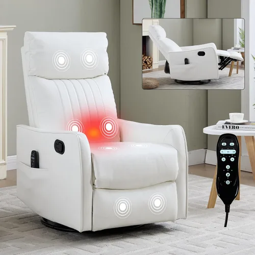 Miniatura 20 de Sillón reclinable de masaje de respaldo alto con calor, mecedora giratoria para espacios pequeños, sillón reclinable manual para adultos, perfecto