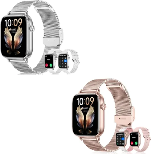 Relojes inteligentes para mujer, reloj HD de 1.83 pulgadas con llamadas y mensajes/frecuencia cardíaca/sueño/ciclo femenino, reloj inteligente con