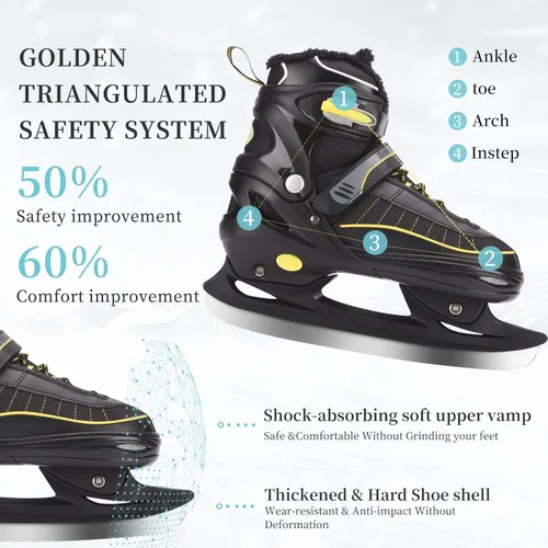 Miniatura 3 de Patines de hockey con 4 tamaños ajustables, acolchado suave y soporte de tobillo reforzado para niños, niñas, jóvenes, hombres, mujeres