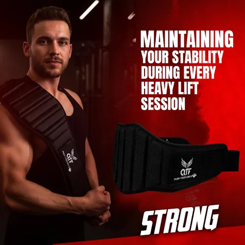 Miniatura 4 de QTF Cinturón de neopreno para levantamiento de pesas, ajustable de 6 pulgadas, soporte de gimnasio para estabilidad y apoyo lumbar, cinturón
