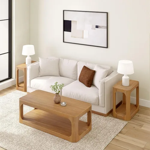 Miniatura 9 de Plank+Beam Forma - Mesa de centro moderna de 54 pulgadas con estante, mesa central contemporánea con espacio de almacenamiento, mesa de té Nuez