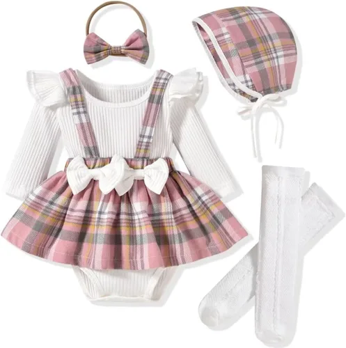 Miniatura 81 de Unutiylo Ropa de bebé recién nacida prematura con tirantes, traje de otoño e invierno, traje de manga larga con volantes