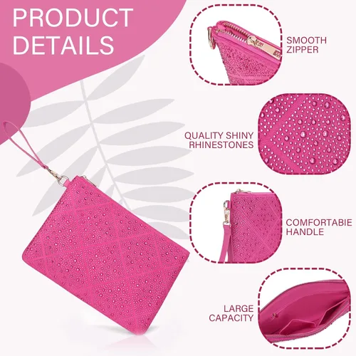Miniatura 5 de ER.Roulour Bolso de noche para mujer, con diamantes de imitación, sobre de cristal, bolso de mano cuadrado grande para fiesta, boda, baile