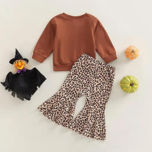 Miniatura 3 de Madjtlqy Conjunto de ropa de Halloween para bebé niña con estampado de calabaza con estampado de calabaza, camiseta de manga larga + pantalones